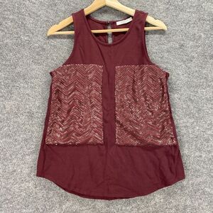 Piperlime Blouse Women S Small Red Sleeveless Hook & Eye Sequin Pockets Rayon